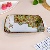Lemon Tree Green Ceramic Matte Finish Rectangular Deep Dish Platter with Handles – Elegant Serveware for Snacks & Desserts